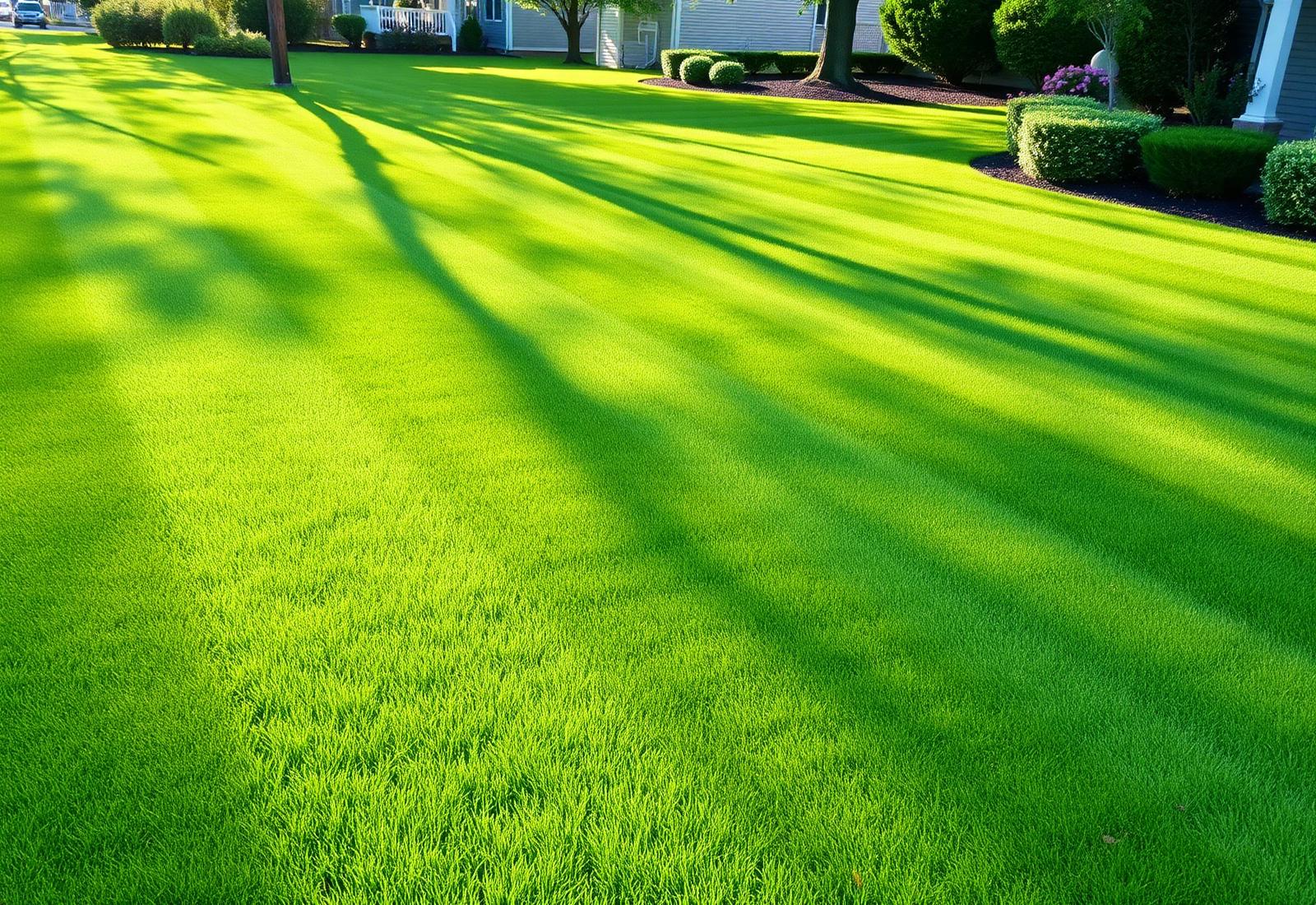 Freshly mowed lush green lawn in a Woodbury neighborhood